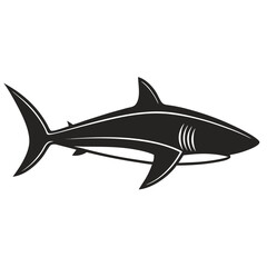 Monochromatic Shark Illustration:  Powerful, stylized vector graphic of a great white shark, perfect for marine-themed designs, logos, or branding materials requiring a strong, impactful image.