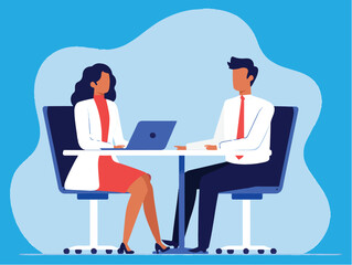 Business people couple sitting at a desk for a meeting or job interview vector illustration