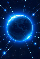 Obraz premium The planet in space with network connections lines and blue glow, pixel art, with white tones