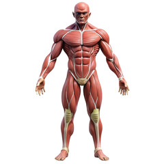 Anatomical human musculature full body view isolated on transparent background