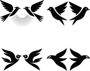 Obraz premium minimalist-kissing-birds-black-white-logo-vector