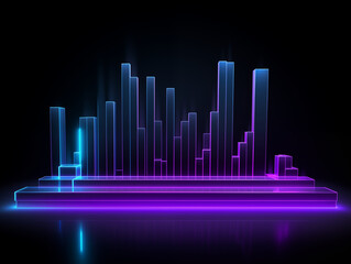 Dynamic glowing neon bar chart visualization pulsing with energy, perfect for tech presentations