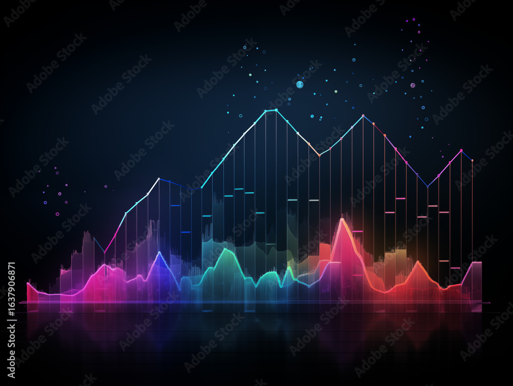 Poster dynamic digital analytics graph showcasing vibrant data trends and growth potential