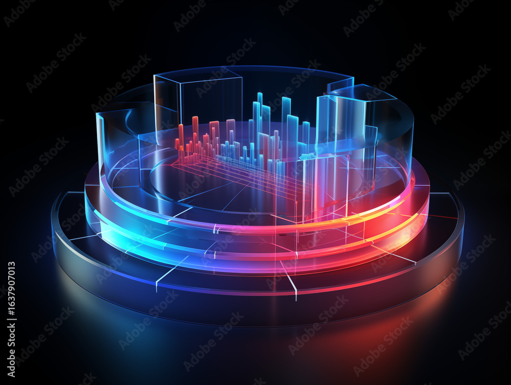 Poster dynamic holographic data visualization showcasing futuristic financial growth and technological adva