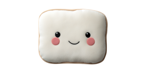 Cute Kawaii Bread-Shaped Pillow With Smiling Face. Adorable Plush Toy For Comfort And Decor Isolated On Transparent Background