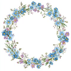 Obraz premium Delicate floral wreath of forget-me-nots and sprigs