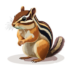 Cute chipmunk standing alert woodland creature forest animal wildlife adorable brown illustration vector cartoon rodent tail whiskers