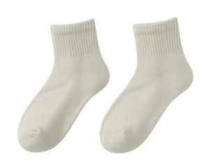 Pair of cozy cream colored ankle socks with ribbed cuffs, perfect for everyday wear