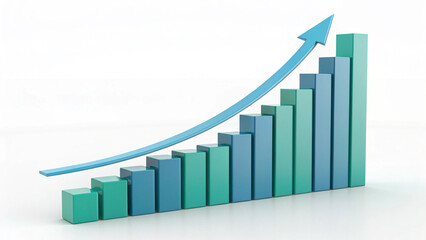 business graph on white, business graph with arrow, upward trending bar chart visualizing business growth & progress