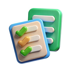 3d checklist icon with green and yellow checkmarks isolated on transparent background