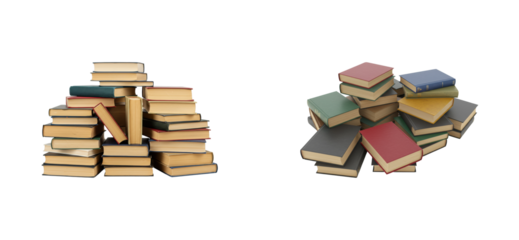 Stacked books displayed on a visual content for literature enthusiasts. Cut out PNG set