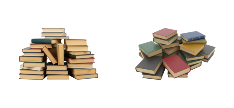Stacked books displayed on a visual content for literature enthusiasts. Cut out PNG set