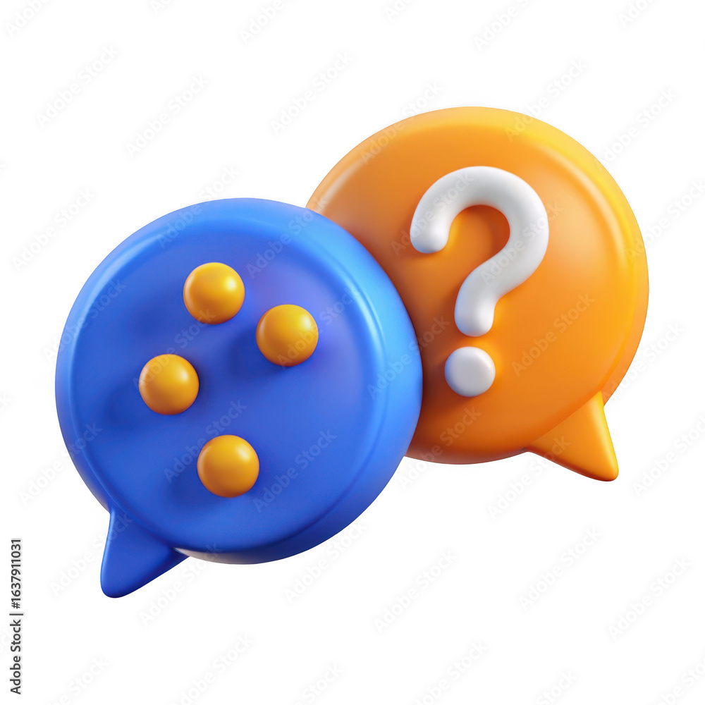 Poster two speech bubbles one with question mark isolated on transparent background