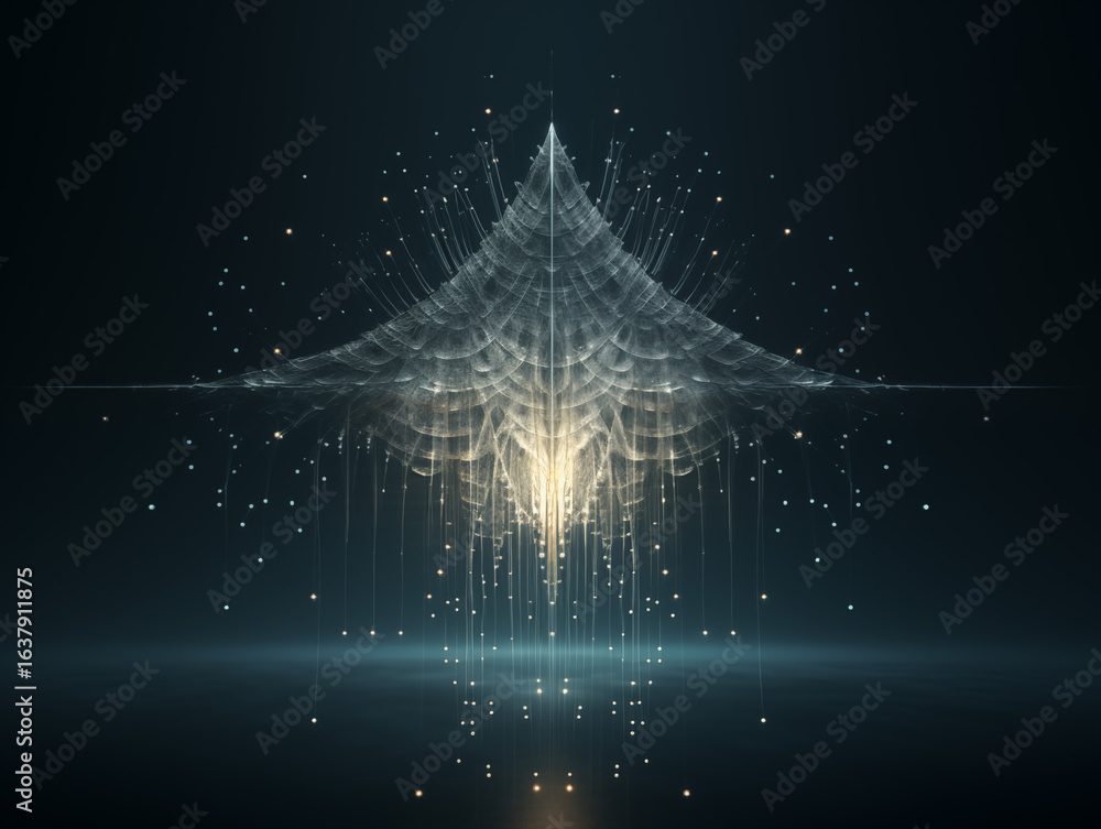 Poster abstract glowing light structure with delicate particles, evoking innovation and futuristic concepts