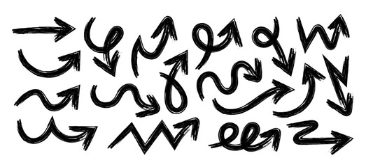 Hand Drawn Arrows Set vector collection, Grunge arrow brush drawn, sketched scribbles doodle symbols decorative element design illustration