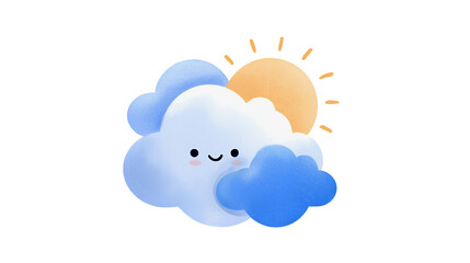 Cute cartoon cloud and sun happy weather illustration