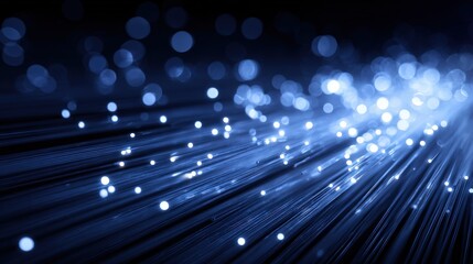 Fiber Optic Cables Glowing with Blue Light, Modern Technology and Communication Backdrop