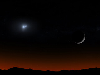 planet conjunction , venus and jupiter conjunction , 3d rendering illustration © SN