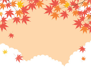 紅葉と空の背景フレーム_ベクターイラスト