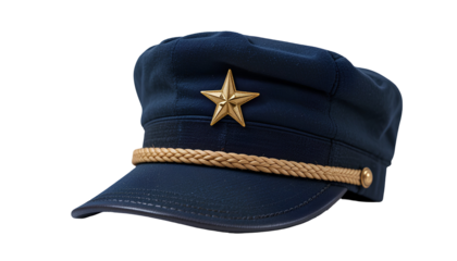 Navy Blue Military Cap – Flat-Topped with Gold Star Emblem PNG