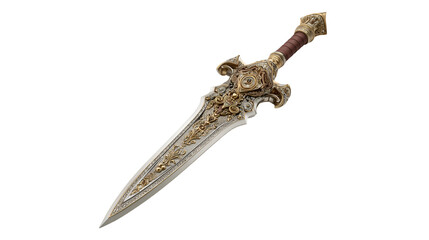 Ornate Gold and Silver Dagger Isolated on Black Background