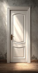 White door, sunlight, aged wall