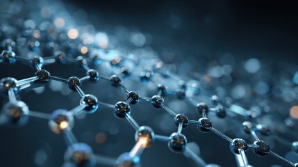 abstract molecule structure glowing blue