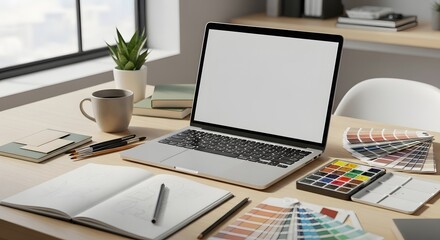 Modern Creative Workspace with Laptop and Design Tools