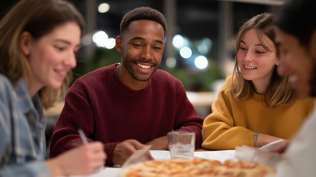 Students Collaborating Over Pizza the Night Before Exams
