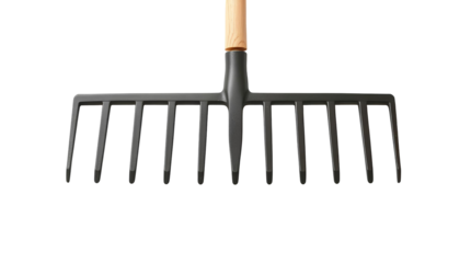 Modern Garden Rake Photo – Dark Gray Metal Ten-Pronged Head PNG