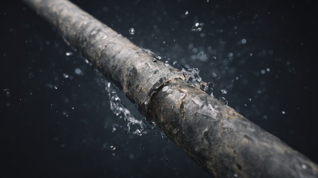 Pipe rupture emitting water spray showcasing infrastructure vulnerability
