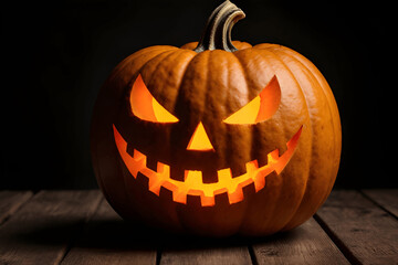 Scary halloween pumpkin on wooden planks