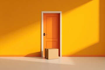 Room with orange door and box