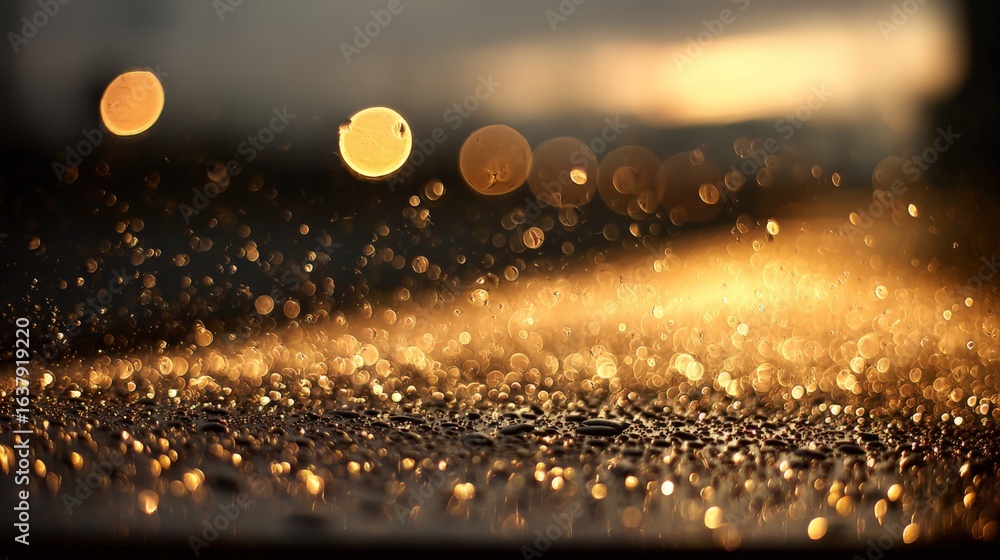 Poster golden hour abstract: sparkling light and bokeh effect, capturing the magic of twilight
