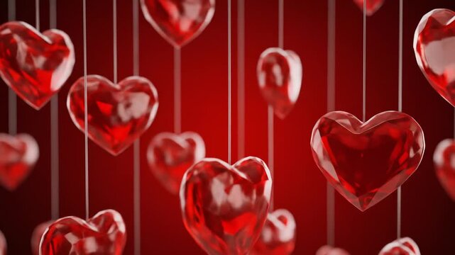 Hanging red hearts background