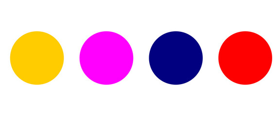 Set of four colorful circles in yellow, pink, blue, and red for icons, stickers, highlights, and graphic design elements