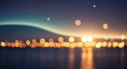 Abstract Cityscape Bokeh Lights at Dusk Reflecting on Water - Serene Night Background