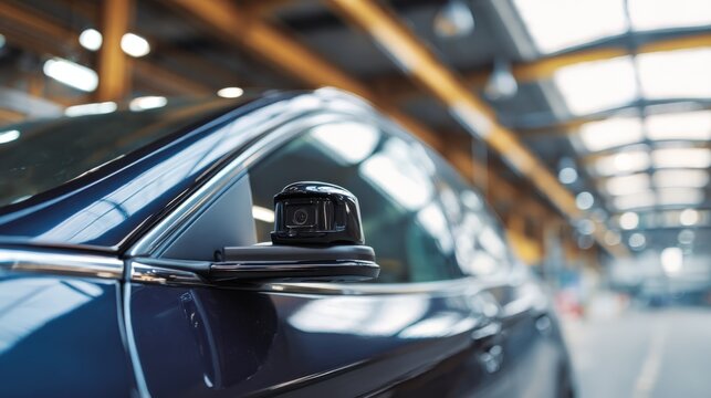 Autonomous Vehicle Sensor Detail: Close-up of Advanced Driver Assistance System Technology on Modern Car