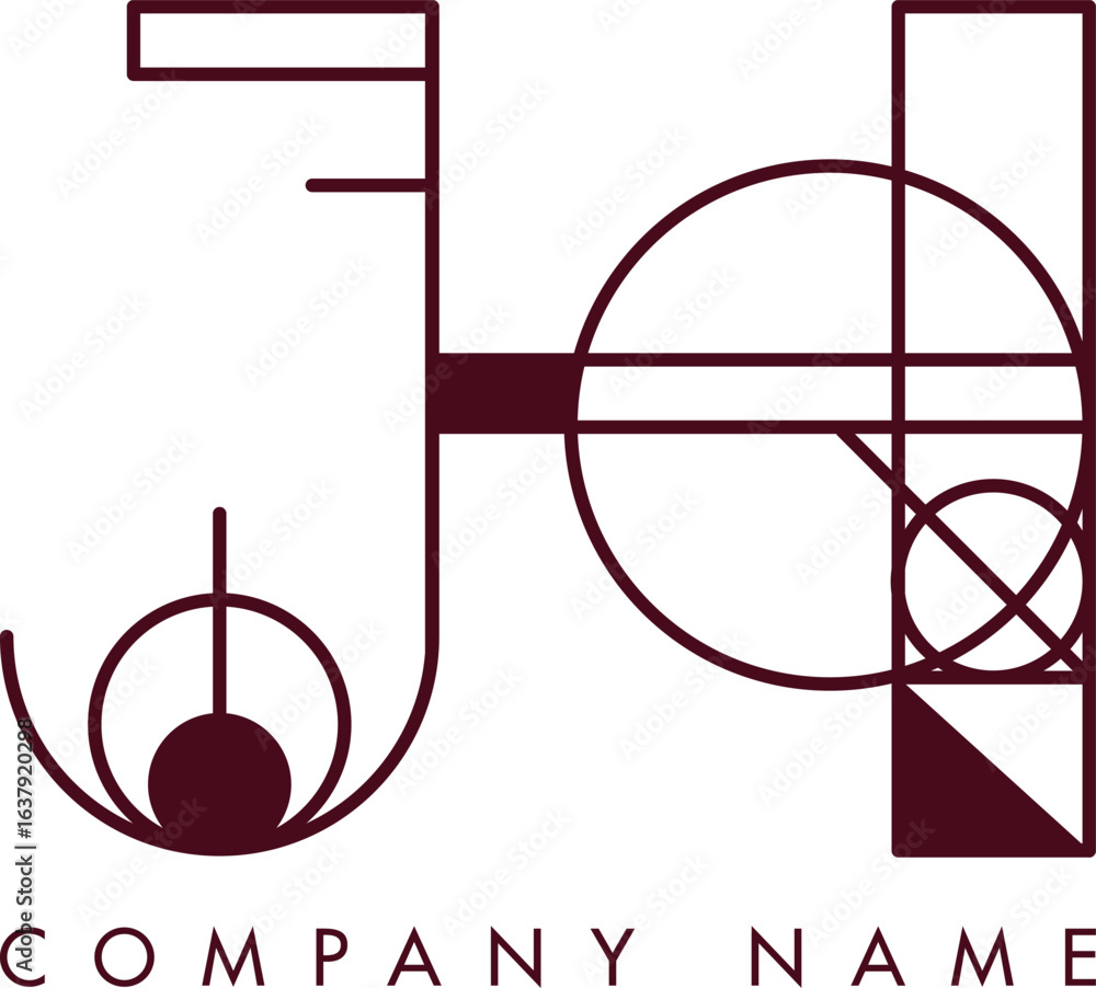 Poster minimalist jh circular monogram logo design with bold lines and elegant style