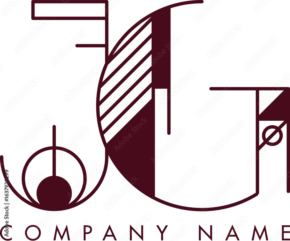 Poster minimalist jg circular monogram logo design with bold lines and elegant style