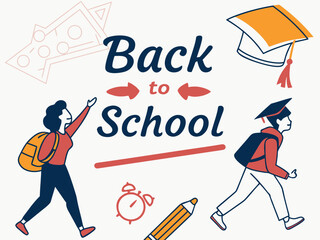Fototapeta premium Students excited for back to school with backpacks and graduation caps