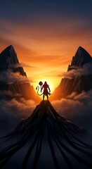 Powerful Hanuman Silhouette Sunset Mountain Peak