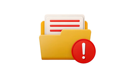 Yellow folder with documents and red alert warning sign