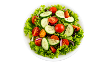 plate of salad with fresh vegetables isolated on transparent background 