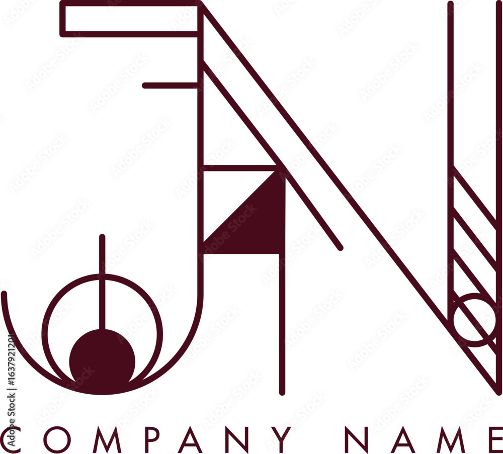 Poster minimalist jn circular monogram logo design with bold lines and elegant style