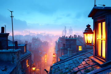 Naklejka premium Early Morning Paris Rooftops with Soft Blue Light