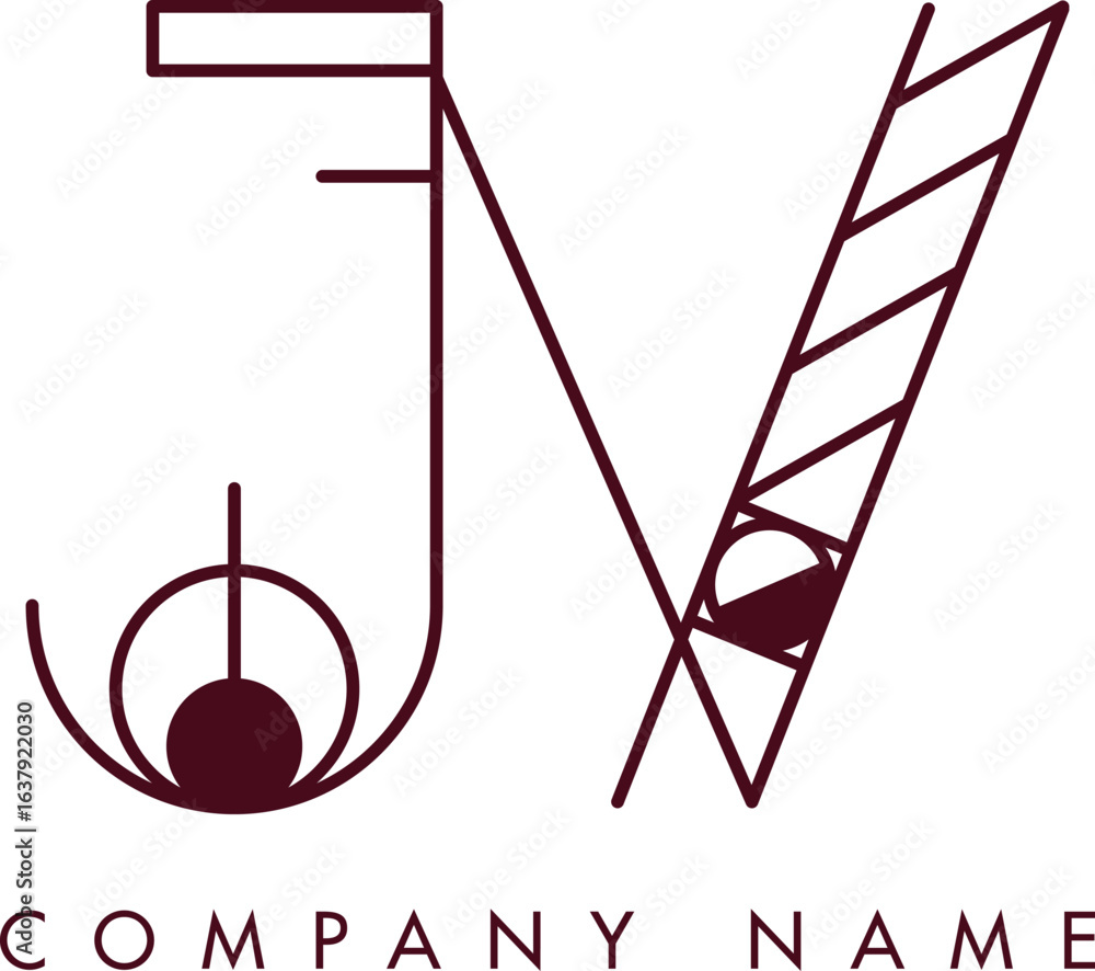 Poster minimalist jv circular monogram logo design with bold lines and elegant style