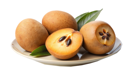 Delicious Sapodilla fruit arranged on a plate showing both whole and sliced fruits