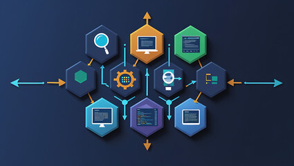 Highly Detailed Professional Visual Representation of the Software Development Life Cycle (SDLC) Showcasing All Phases Including Planning, Analysis, Design, Development, Testing, Deployment