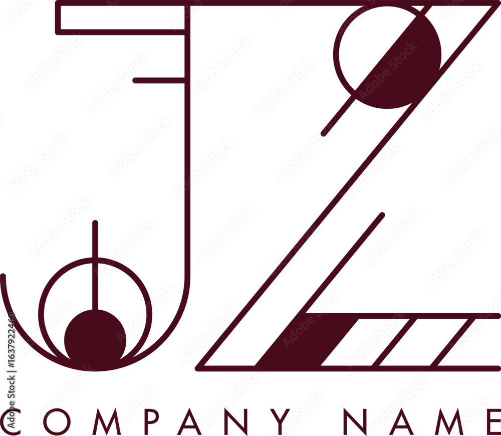 Poster minimalist jz circular monogram logo design with bold lines and elegant style